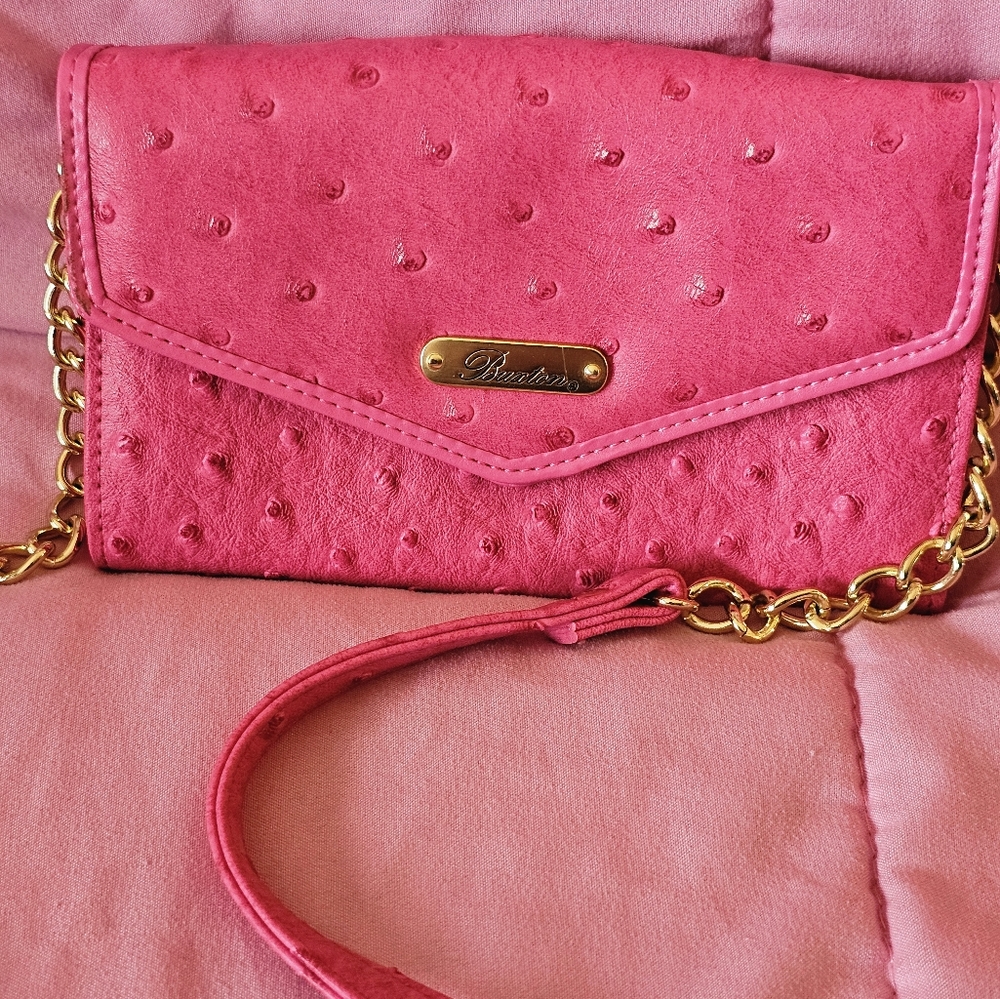 Buxton Pink Crossbody Bag with Faux Textured Leather